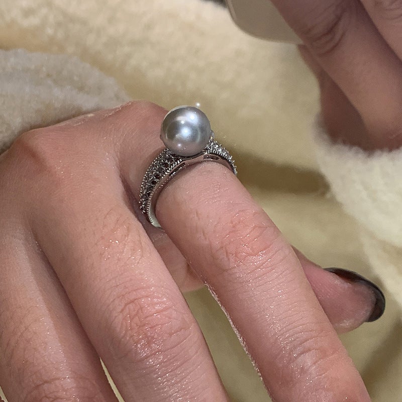 Korean Style Black Pearl Open Index Finger Ring Women'S Fashion Light Luxury Exquisite Niche Design Advanced Unique Ring - Image 1